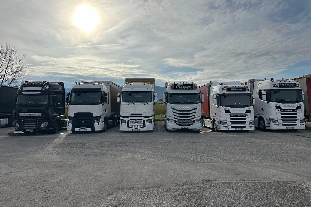 Flota de camioane ce asteapta sa transporte marfuri prin Europa